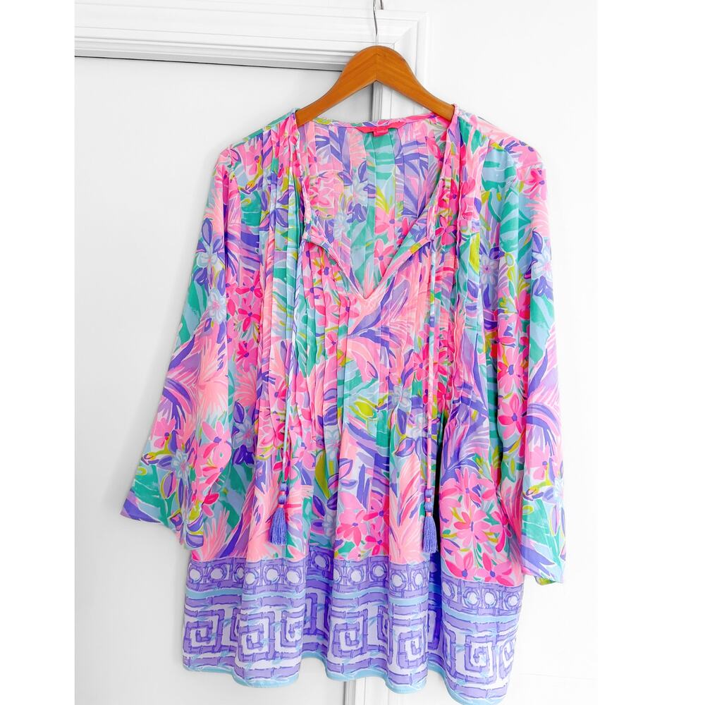 Lilly Pulitzer Marilina Bright Pink Aqua Purple Print Tunic It Was All A Dream